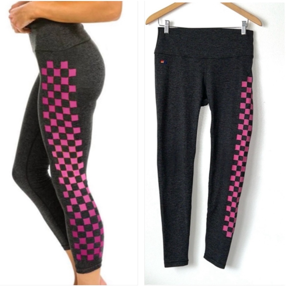 Aviator Nation Leggings with Pink Checkerboard down side leg